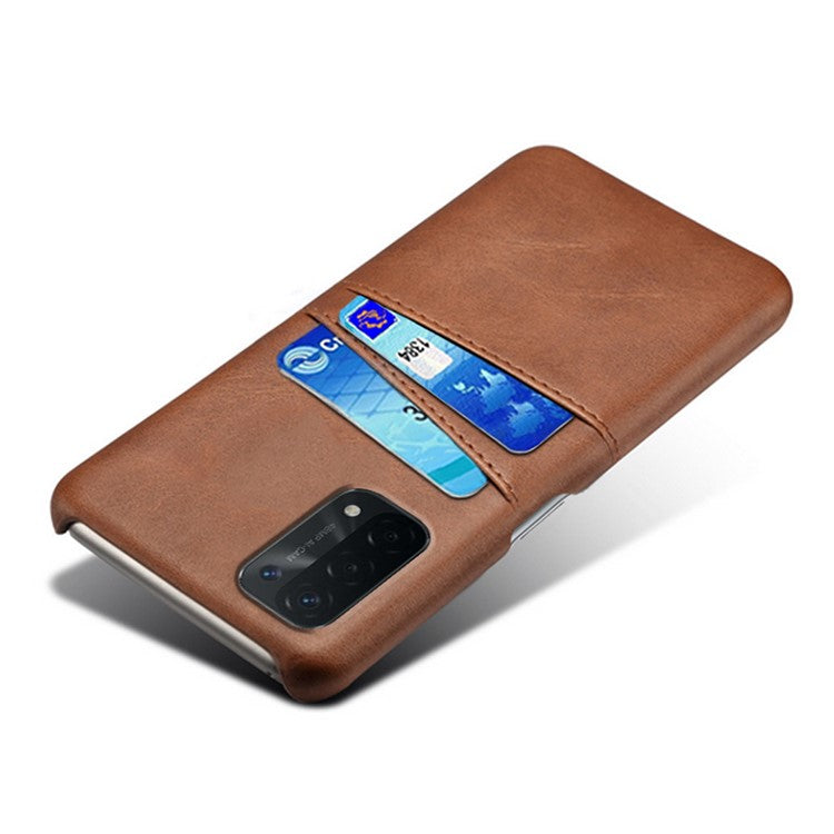 KSQ Double Card Slots PU Leather Coated PC Shell Cover Case for Oppo A74 5G / A54 5G / A93 5G - Brown