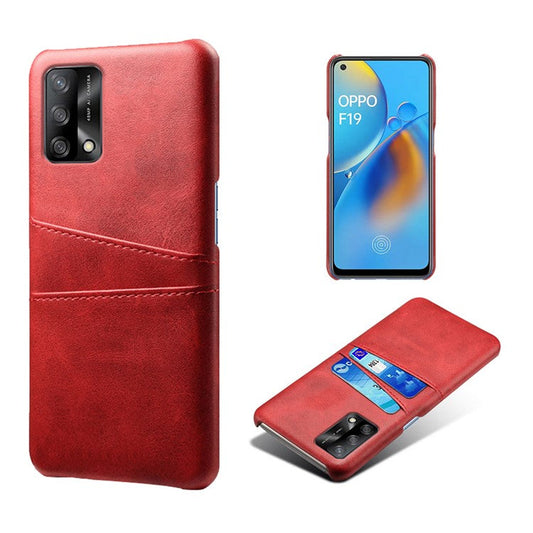 KSQ Double Card Slots PU Leather Coated PC Phone Cover Case for Oppo A74 4G / Oppo F19 - Red