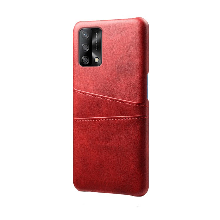 KSQ Double Card Slots PU Leather Coated PC Phone Cover Case for Oppo A74 4G / Oppo F19 - Red