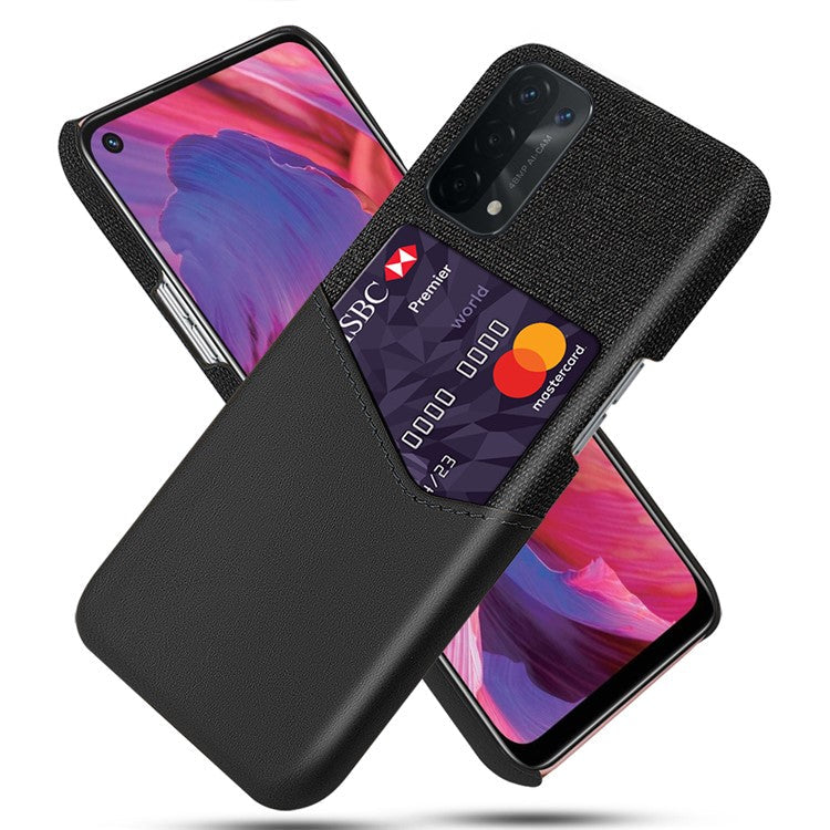 KSQ Cloth Texture Leather Coated Hard PC Back Cover with Card Holder for Oppo A74 5G/A54 5G/A93 5G - Black