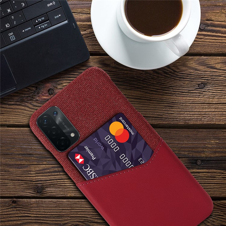 KSQ Cloth Texture Leather Coated Hard PC Back Cover with Card Holder for Oppo A74 5G/A54 5G/A93 5G - Red