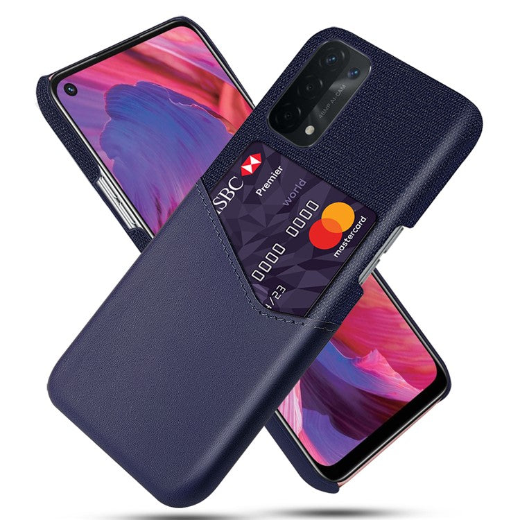 KSQ Cloth Texture Leather Coated Hard PC Back Cover with Card Holder for Oppo A74 5G/A54 5G/A93 5G - Blue