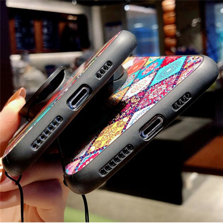 Hybrid Phone Case Colorful Printing Glass + PC + TPU Cover Shell with Kickstand Strap for vivo V21 5G - Color Pattern