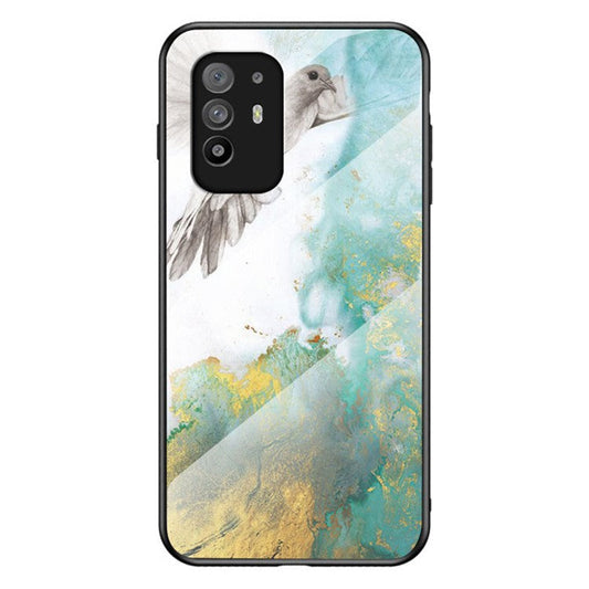 Well-Protected Marbling Pattern Design Anti-Scratch Tempered Glass Cell Phone Cover for Oppo A94 5G/F19 Pro+ 5G/Reno5 Z - Flying Pigeon Marble