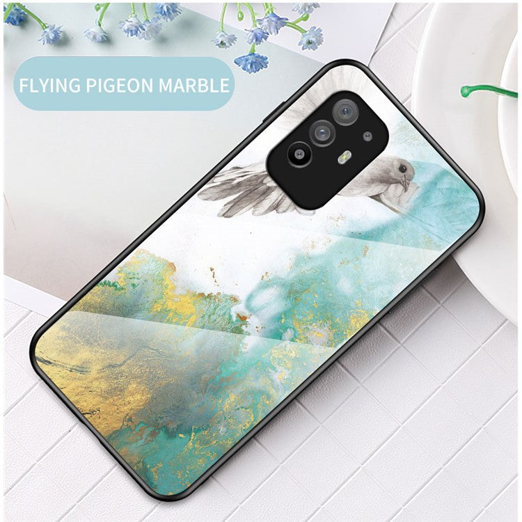 Well-Protected Marbling Pattern Design Anti-Scratch Tempered Glass Cell Phone Cover for Oppo A94 5G/F19 Pro+ 5G/Reno5 Z - Flying Pigeon Marble