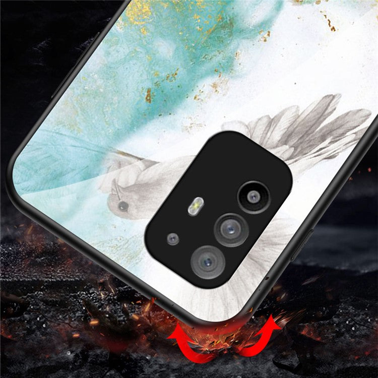 Well-Protected Marbling Pattern Design Anti-Scratch Tempered Glass Cell Phone Cover for Oppo A94 5G/F19 Pro+ 5G/Reno5 Z - Flying Pigeon Marble