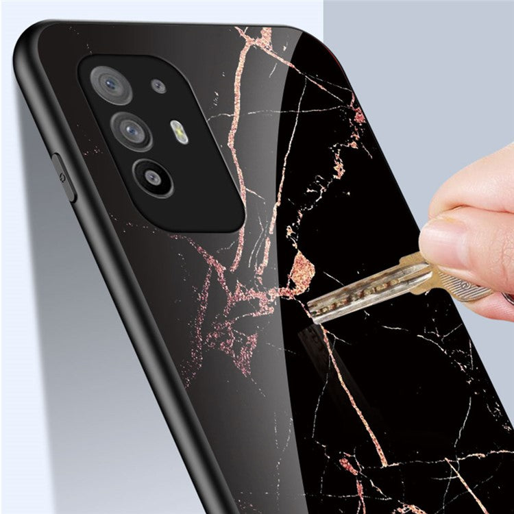 Well-Protected Marbling Pattern Design Anti-Scratch Tempered Glass Cell Phone Cover for Oppo A94 5G/F19 Pro+ 5G/Reno5 Z - Flying Pigeon Marble