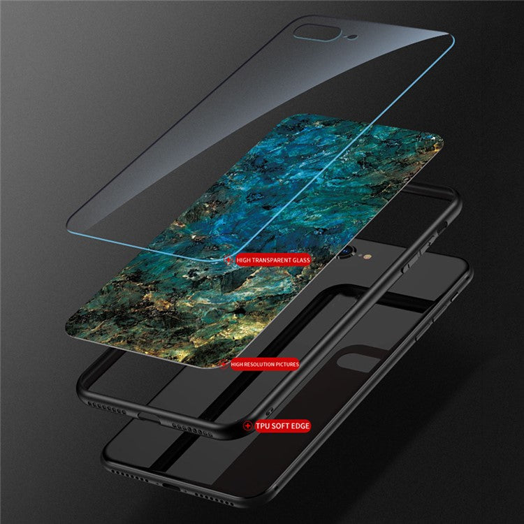Well-Protected Marbling Pattern Design Anti-Scratch Tempered Glass Cell Phone Cover for Oppo A94 5G/F19 Pro+ 5G/Reno5 Z - Black Marble