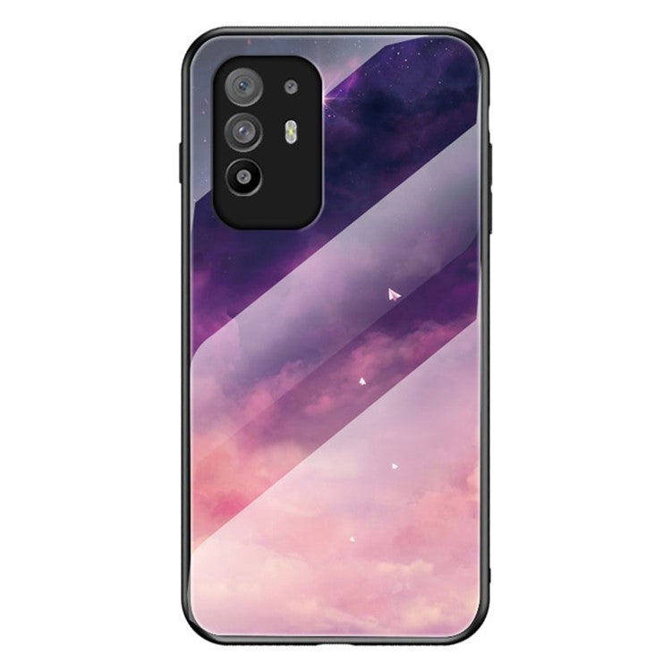 Starry Sky Pattern Anti-Scratch Tempered Glass Well-Protected Phone Hybrid Case Cover for Oppo A94 5G/Reno5 Z/F19 Pro+ 5G - Purple Sky