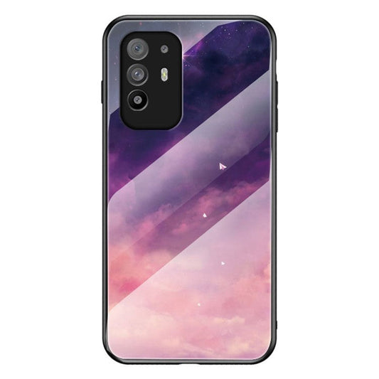 Starry Sky Pattern Anti-Scratch Tempered Glass Well-Protected Phone Hybrid Case Cover for Oppo A94 5G/Reno5 Z/F19 Pro+ 5G - Purple Sky