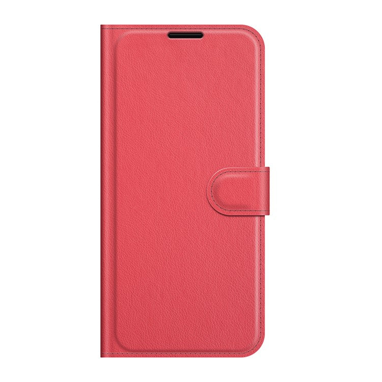 Litchi Texture Leather Wallet Phone Case Folio Flip Cover with Stand for Oppo F19 / A74 4G - Red