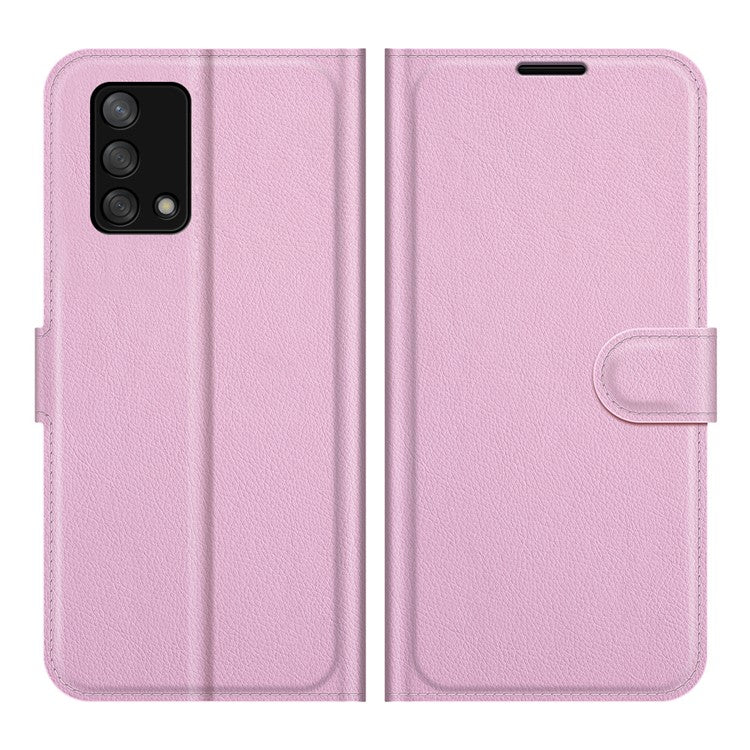 Litchi Texture Leather Wallet Phone Case Folio Flip Cover with Stand for Oppo F19 / A74 4G - Pink