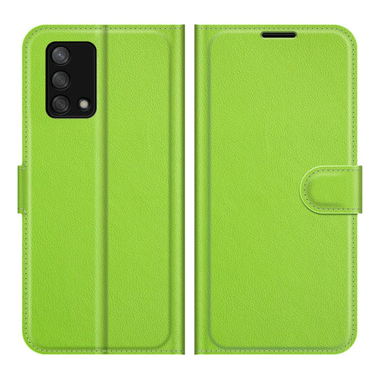 Litchi Texture Leather Wallet Phone Case Folio Flip Cover with Stand for Oppo F19 / A74 4G - Green