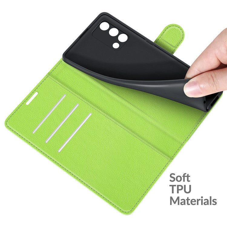 Litchi Texture Leather Wallet Phone Case Folio Flip Cover with Stand for Oppo F19 / A74 4G - Green