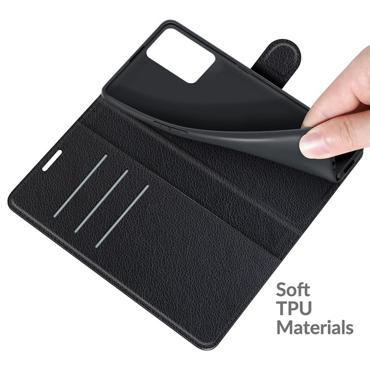 Leather Wallet Phone Case Litchi Texture Phone Cover with Stand for Realme 8 5G/V13 5G/Narzo 30 5G - Black