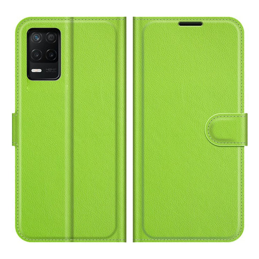 Leather Wallet Phone Case Litchi Texture Phone Cover with Stand for Realme 8 5G/V13 5G/Narzo 30 5G - Green