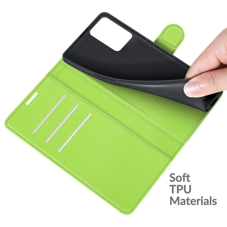 Leather Wallet Phone Case Litchi Texture Phone Cover with Stand for Realme 8 5G/V13 5G/Narzo 30 5G - Green