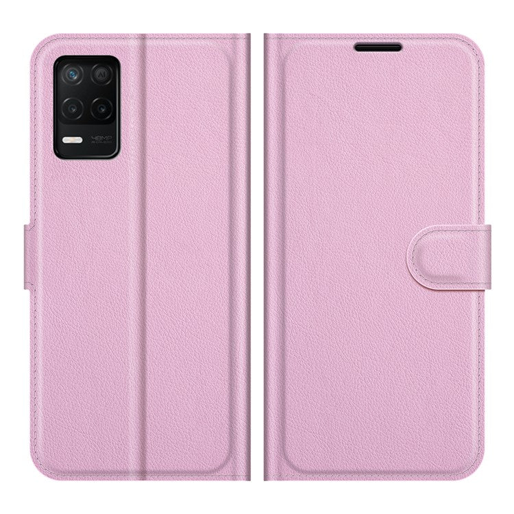 Leather Wallet Phone Case Litchi Texture Phone Cover with Stand for Realme 8 5G/V13 5G/Narzo 30 5G - Pink