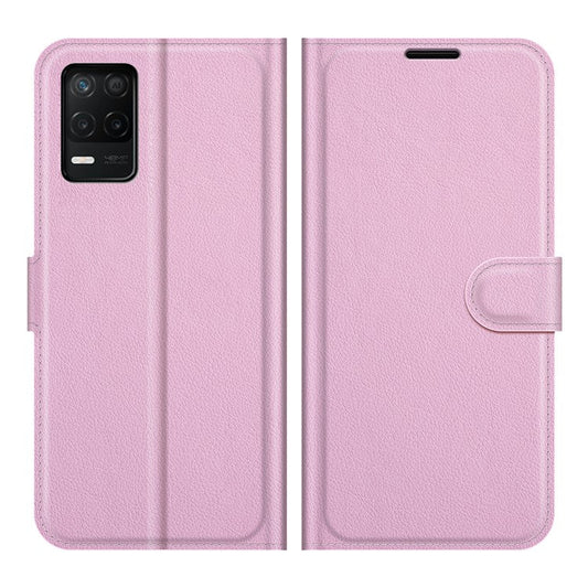 Leather Wallet Phone Case Litchi Texture Phone Cover with Stand for Realme 8 5G/V13 5G/Narzo 30 5G - Pink