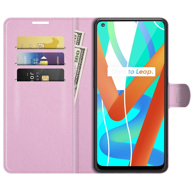 Leather Wallet Phone Case Litchi Texture Phone Cover with Stand for Realme 8 5G/V13 5G/Narzo 30 5G - Pink