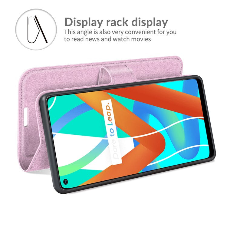 Leather Wallet Phone Case Litchi Texture Phone Cover with Stand for Realme 8 5G/V13 5G/Narzo 30 5G - Pink