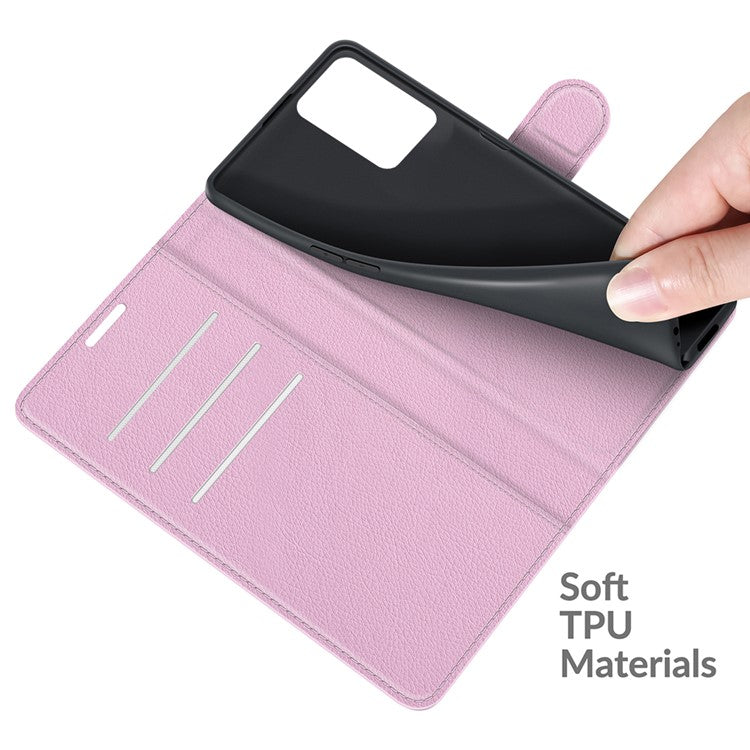 Leather Wallet Phone Case Litchi Texture Phone Cover with Stand for Realme 8 5G/V13 5G/Narzo 30 5G - Pink