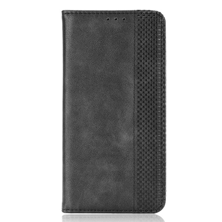 Wallet Stand Vintage Style Phone Case Magnetic Closure Leather Cover for Oppo F19/A74 4G - Black