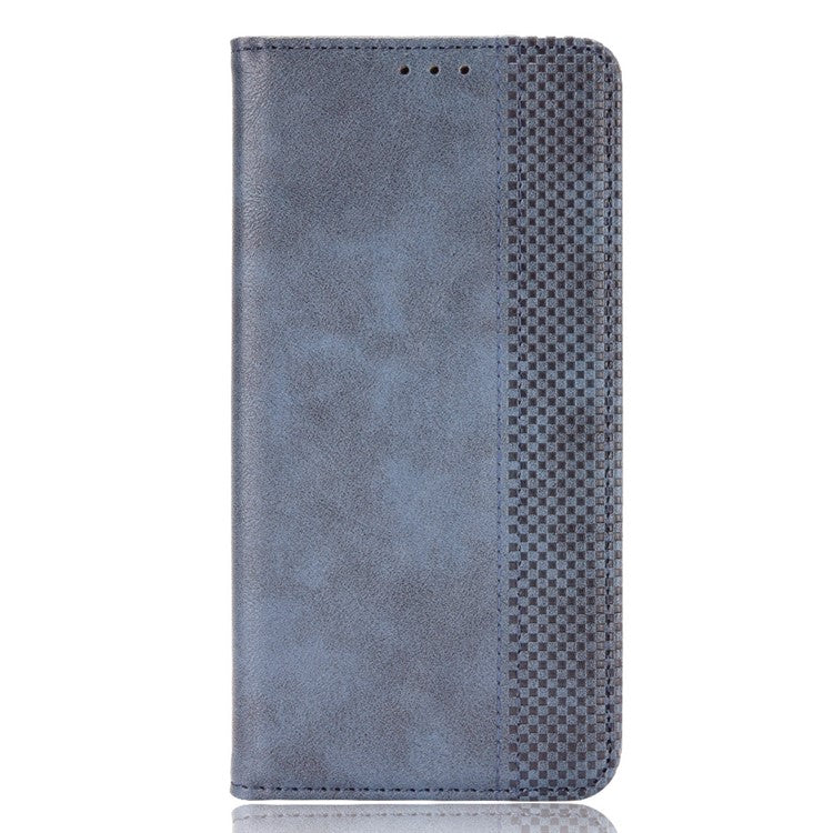 Wallet Stand Vintage Style Phone Case Magnetic Closure Leather Cover for Oppo F19/A74 4G - Blue