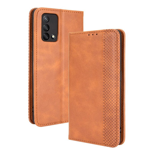 Wallet Stand Vintage Style Phone Case Magnetic Closure Leather Cover for Oppo F19/A74 4G - Brown
