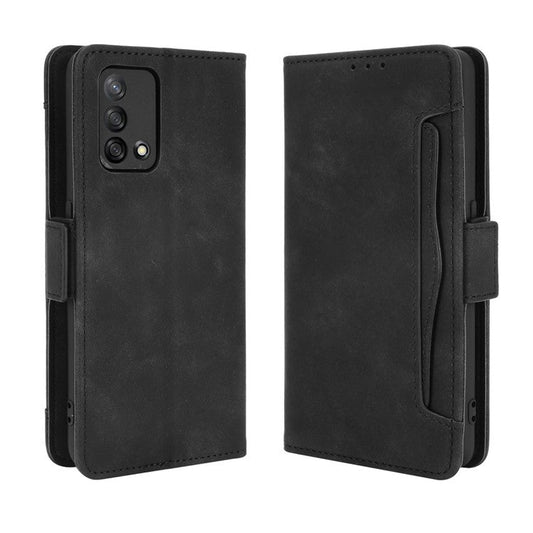 Multiple Card Slots Design Stand Leather Wallet Phone Case for Oppo A74 4G/F19 - Black