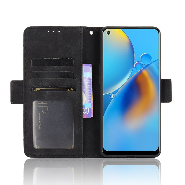 Multiple Card Slots Design Stand Leather Wallet Phone Case for Oppo A74 4G/F19 - Black