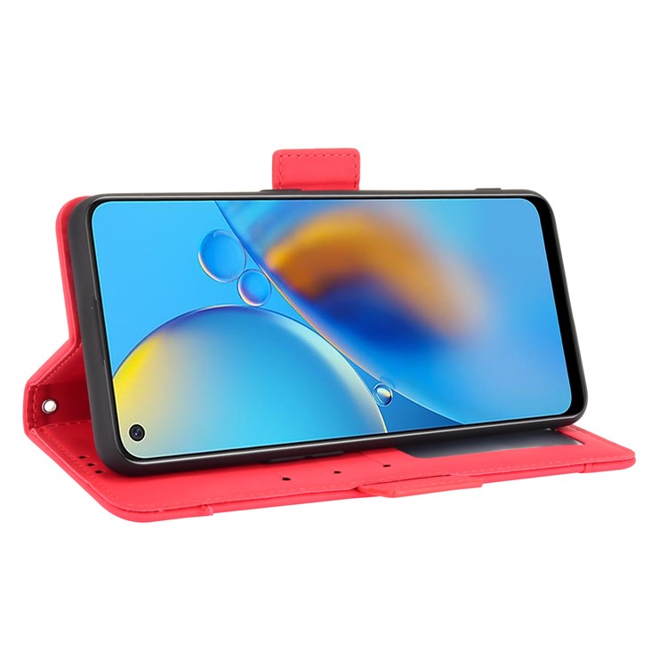 Multiple Card Slots Design Stand Leather Wallet Phone Case for Oppo A74 4G/F19 - Red