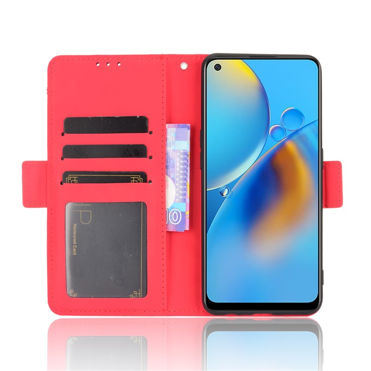 Multiple Card Slots Design Stand Leather Wallet Phone Case for Oppo A74 4G/F19 - Red