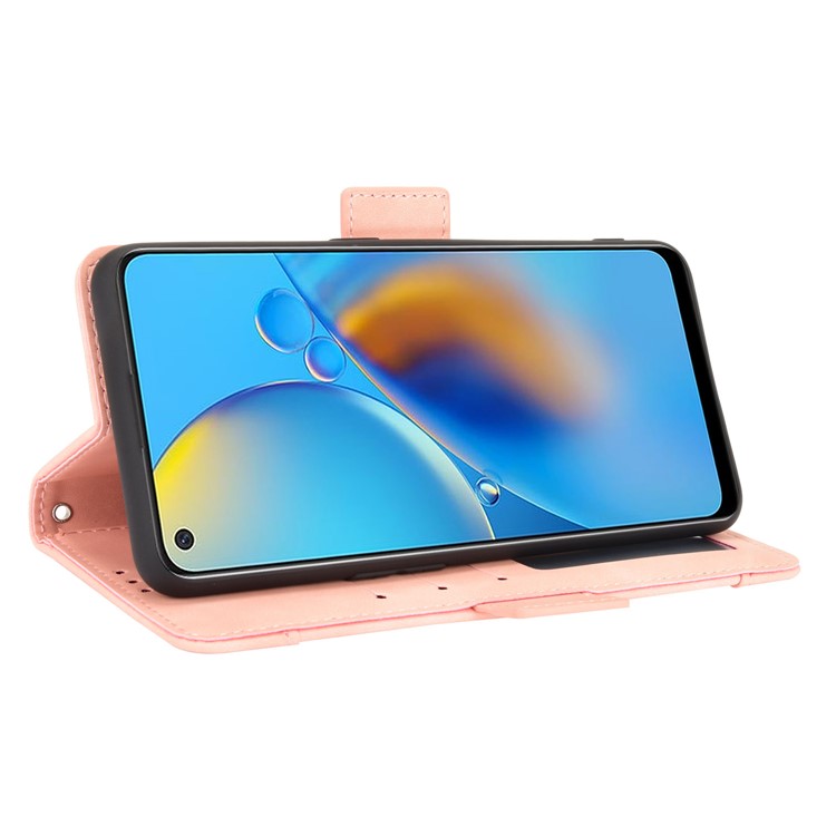 Multiple Card Slots Design Stand Leather Wallet Phone Case for Oppo A74 4G/F19 - Pink