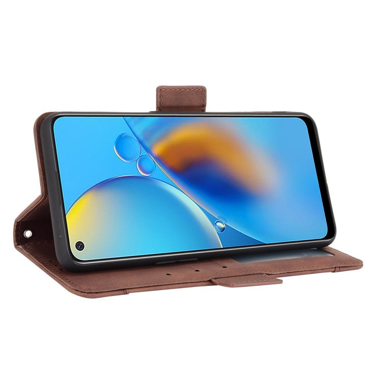 Multiple Card Slots Design Stand Leather Wallet Phone Case for Oppo A74 4G/F19 - Brown