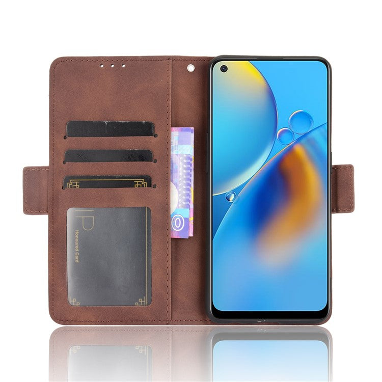 Multiple Card Slots Design Stand Leather Wallet Phone Case for Oppo A74 4G/F19 - Brown