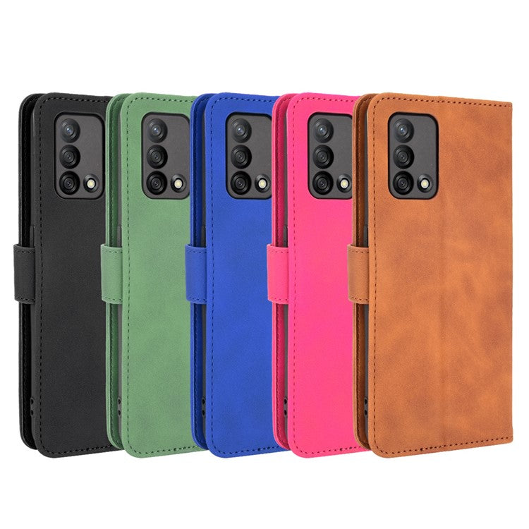 Skin-touch Feeling Leather Wallet Stand Flip Case Protective Phone Shell Cover for Oppo F19/A74 4G - Black