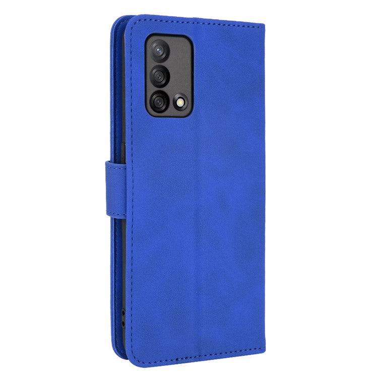 Skin-touch Feeling Leather Wallet Stand Flip Case Protective Phone Shell Cover for Oppo F19/A74 4G - Blue