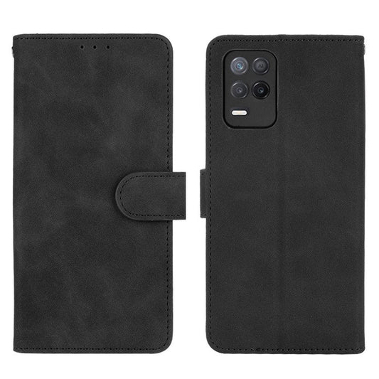 Skin-Touch Wallet Leather Stand Folio Flip Phone Case for Realme 8 5G/V13 5G/Narzo 30 5G/Q3 5G/Q3i 5G - Black