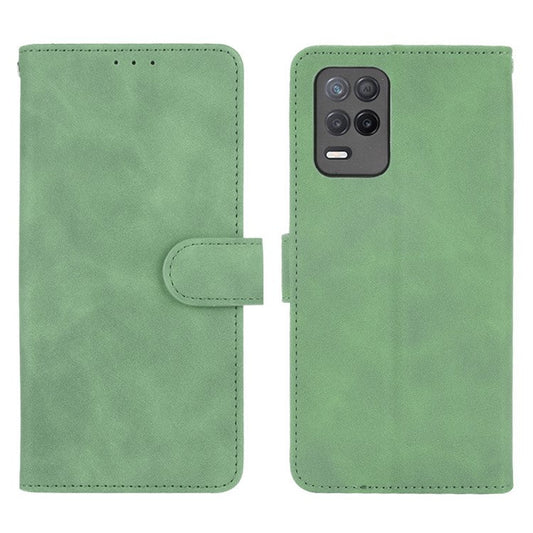 Skin-Touch Wallet Leather Stand Folio Flip Phone Case for Realme 8 5G/V13 5G/Narzo 30 5G/Q3 5G/Q3i 5G - Green
