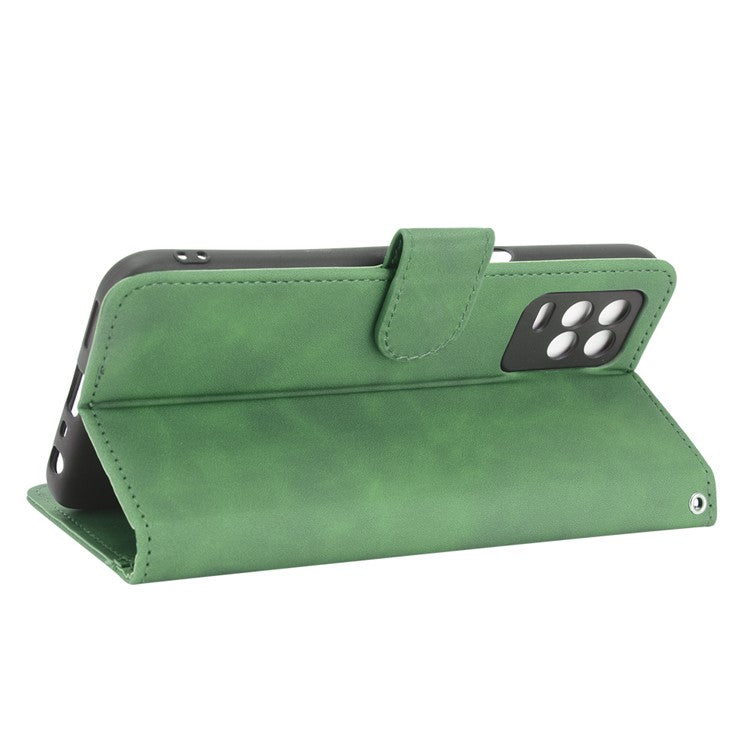 Skin-Touch Wallet Leather Stand Folio Flip Phone Case for Realme 8 5G/V13 5G/Narzo 30 5G/Q3 5G/Q3i 5G - Green
