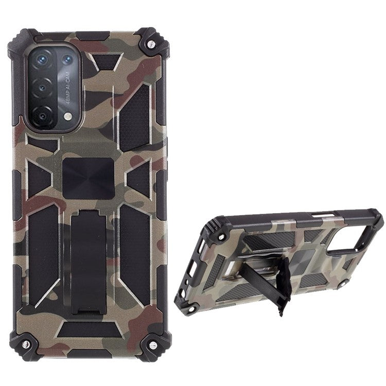 Camouflage Pattern Kickstand Design Detachable Drop-proof Phone Case Cover with Magnetic Sheet for Oppo A74 5G/A93 5G/OnePlus Nord N200 5G - Army Green