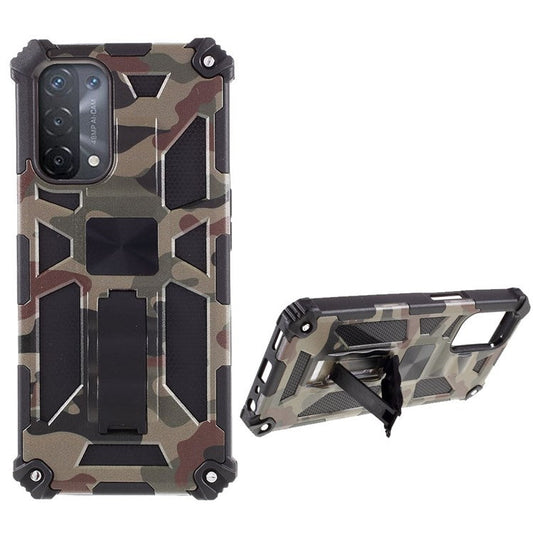 Camouflage Pattern Kickstand Design Detachable Drop-proof Phone Case Cover with Magnetic Sheet for Oppo A74 5G/A93 5G/OnePlus Nord N200 5G - Army Green