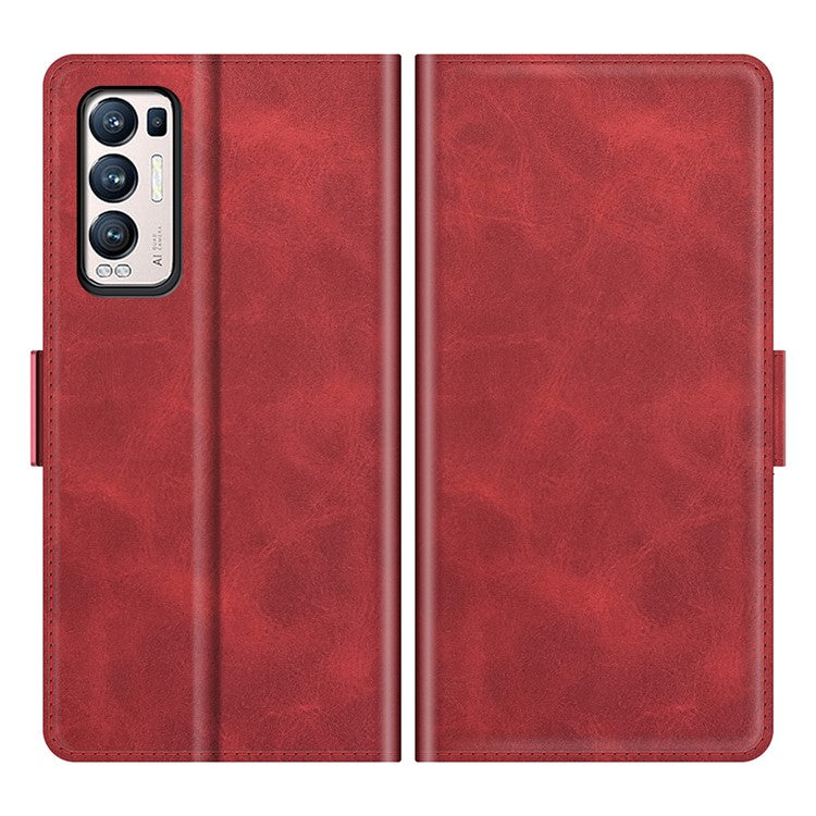 Magnetic Double Clasp Leather Wallet Case for OPPO Reno5 Pro Plus 5G/Find X3 Neo - Red