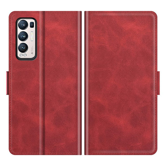 Magnetic Double Clasp Leather Wallet Case for OPPO Reno5 Pro Plus 5G/Find X3 Neo - Red