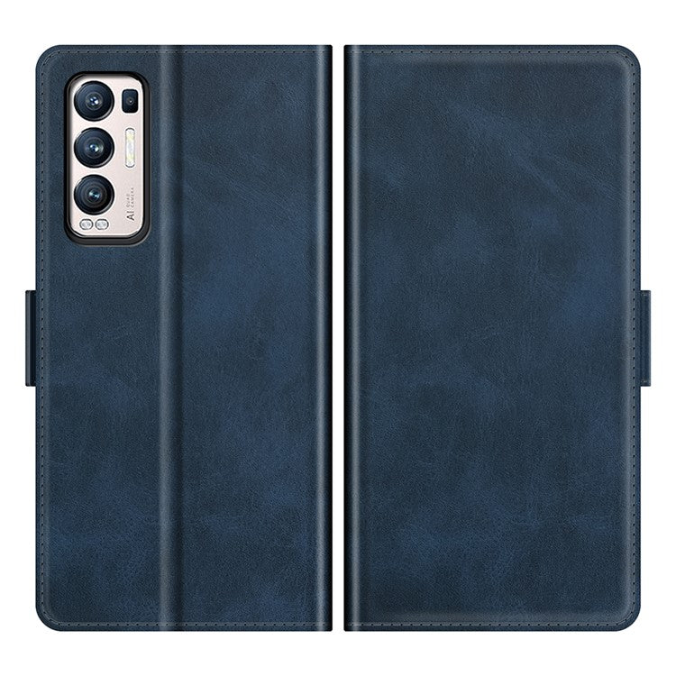 Magnetic Double Clasp Leather Wallet Case for OPPO Reno5 Pro Plus 5G/Find X3 Neo - Blue