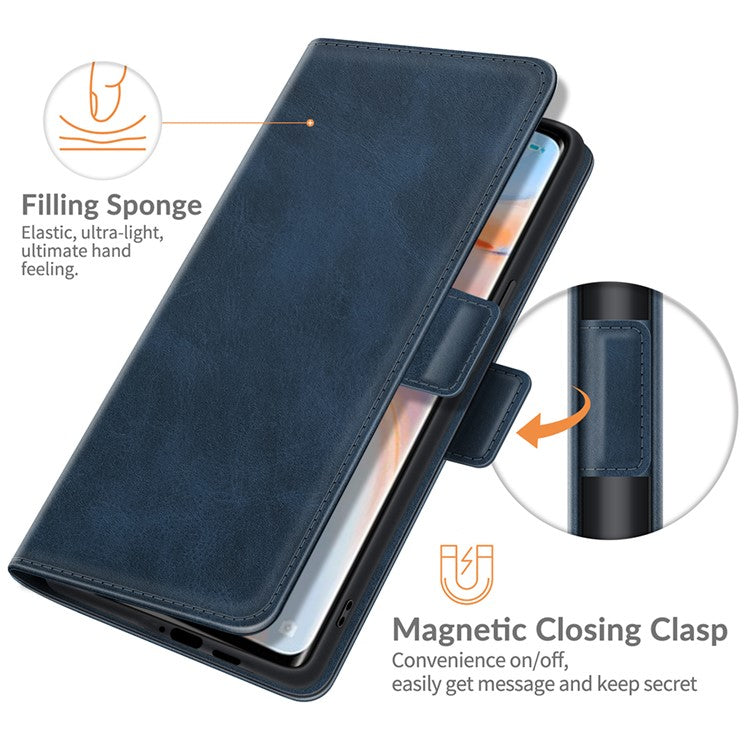 Magnetic Double Clasp Leather Wallet Case for OPPO Reno5 Pro Plus 5G/Find X3 Neo - Blue
