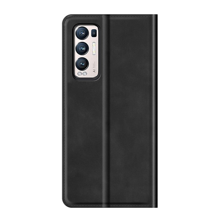 Silky Touch Leather Wallet Stand Case for OPPO Reno5 Pro Plus 5G/Find X3 Neo - Black