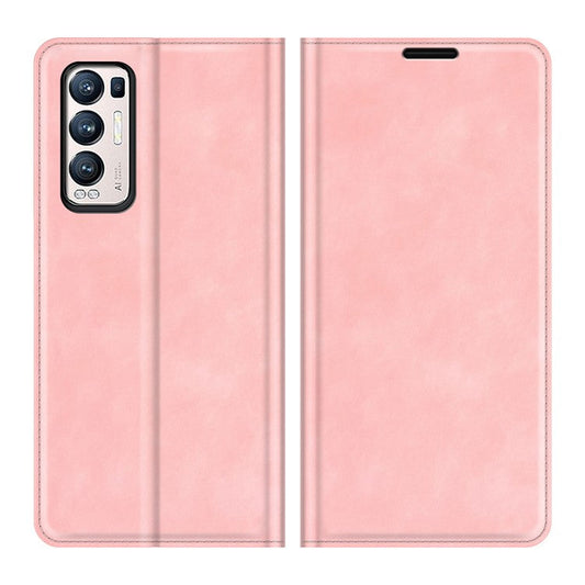 Silky Touch Leather Wallet Stand Case for OPPO Reno5 Pro Plus 5G/Find X3 Neo - Pink