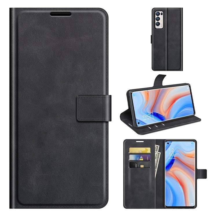 Wallet Leather Stand Case for OPPO Reno5 Pro Plus 5G/Find X3 Neo - Black